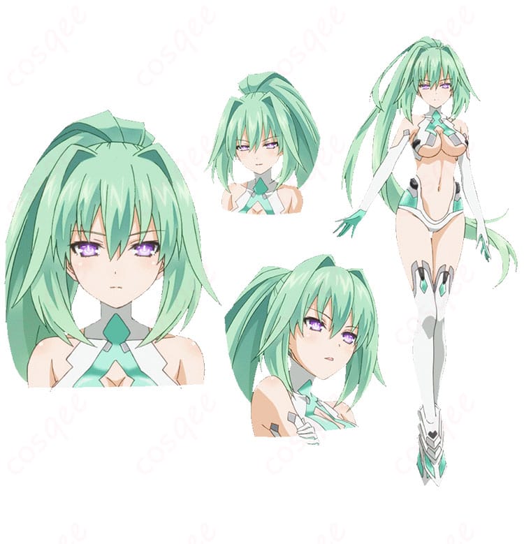 商品役キャラクターのベール(グリーンハート)のコスプレ衣装画像。ネプテューヌのキャラクターを忠実に再現。