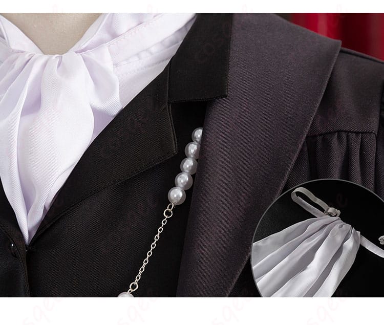 セバスチャン・ミカエリス コスプレ衣装のリボンと衣領装飾のディテール。高品質な仕上がり。