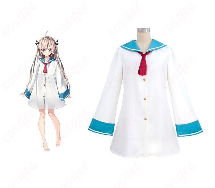 アトリ コスプレ衣装 セーラーワンピース 正面とキャラクター人物の組み合わせ、忠実再現のコスプレ衣装