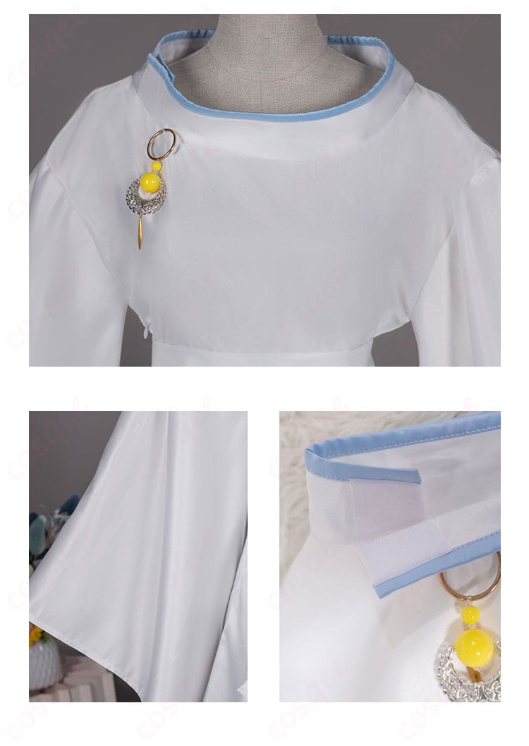 神化衣装の衣領と袖の装飾細部、精緻な刺繍とデザイン。