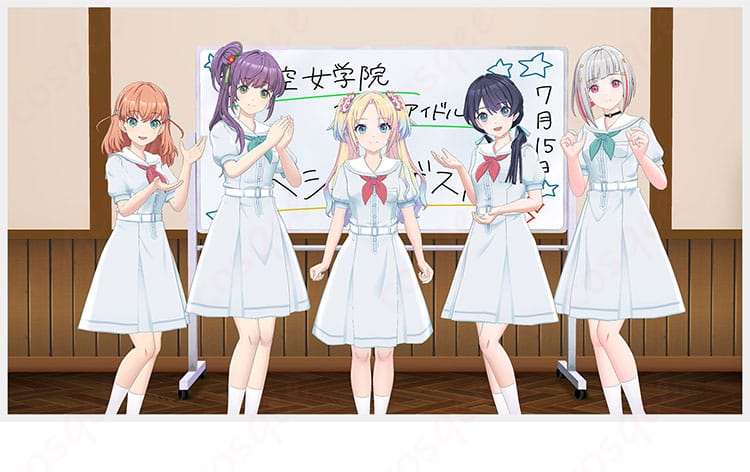 ラブライブ!蓮ノ空の日野下花帆、乙宗梢、藤島慈、大沢瑠璃乃、村野さやか、夕霧綴理のコスプレ衣装。キャラクターの特徴がよく再現されています。