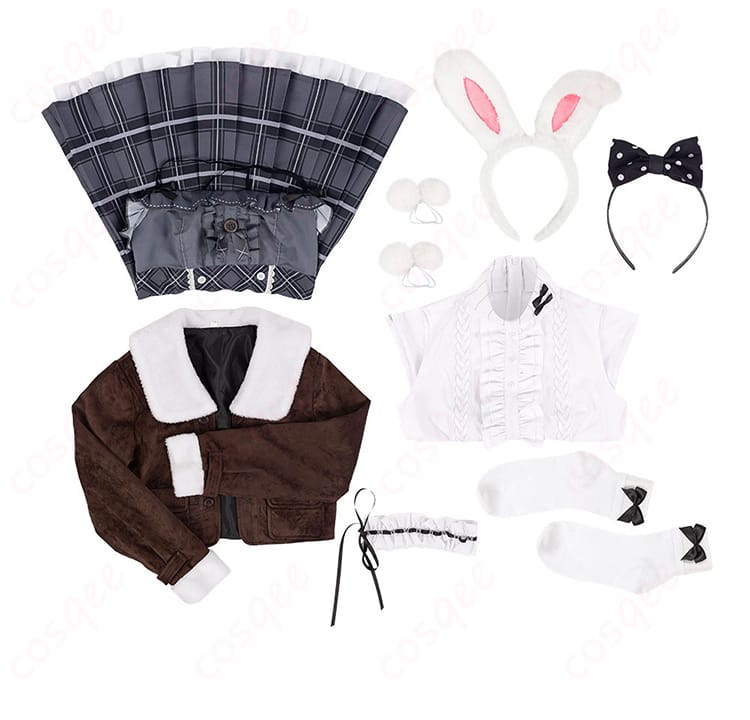 コスプレ衣装セットの全体画像。すべてのアイテムが揃った状態が見えます。