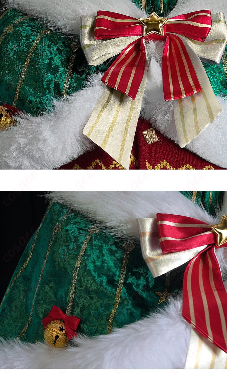 コスプレ衣装の胸元の蝶結びの装飾に焦点を当てた画像。