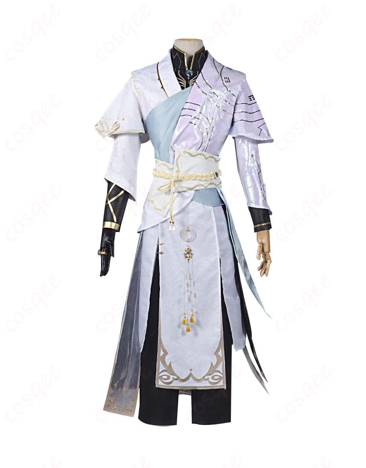 白黒無常(謝必安)コスプレ衣装の正面画像、ディテールまで忠実に再現された衣装。