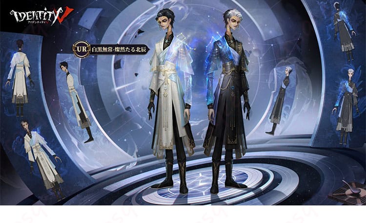 白黒無常(謝必安)のコスプレ衣装、ゲーム《第五人格》のキャラクター画像。高精度で再現されたデザイン。