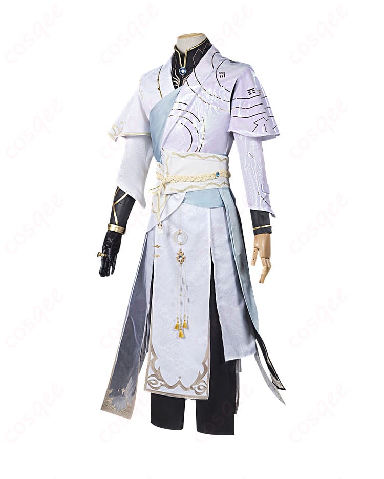 白黒無常(謝必安)のコスプレ衣装の側面画像、細部までこだわり抜いたデザインが見える。