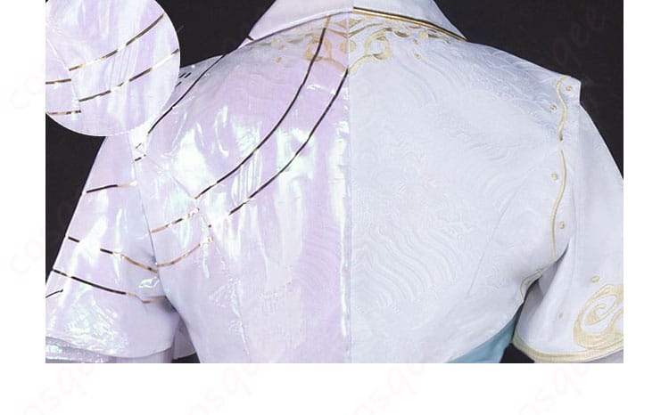 白黒無常(謝必安)のコスプレ衣装の背面装飾、細部まで完璧に再現されたデザイン。