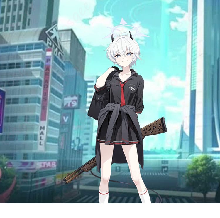 旗見エリカのコスプレ衣装全身画像『ブルアカ』、ゲームキャラクターの美しい再現。