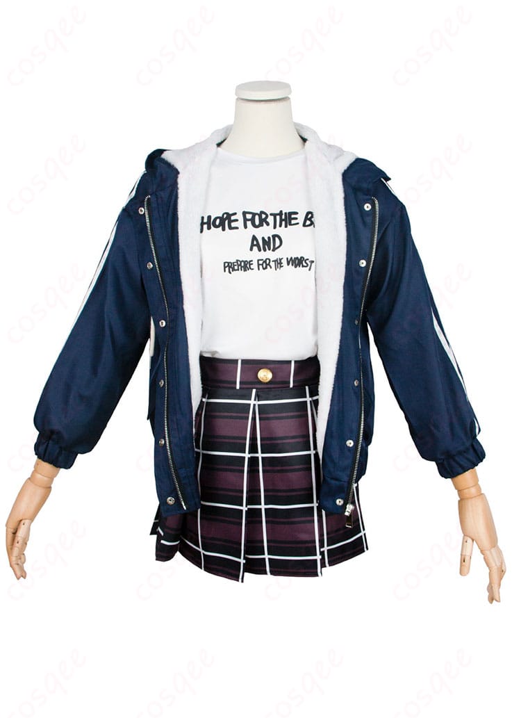 井芹仁菜 コスプレ衣装 正面からの全体画像。コート、Tシャツ、スカートセットの詳細が確認できます。