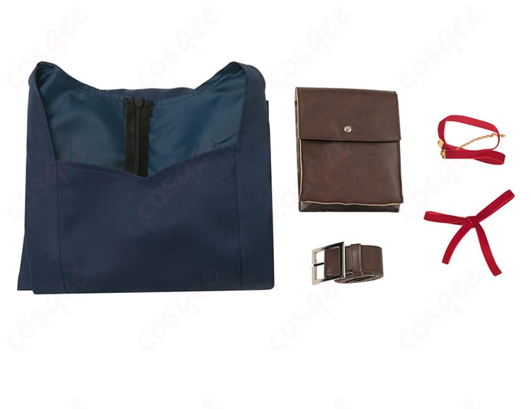 ダンジョン飯 マルシル・ドナトー コスプレ衣装のセット内容画像。ワンピース、チョーカー、髪飾りなど、全アイテムが確認できる画像。