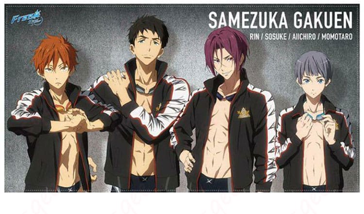 Free!シリーズの松岡凛、山崎宗介、似鳥愛一郎が着用した鮫柄学園水泳部ジャージのコスプレ衣装。キャラクターの魅力が引き立つデザイン。
