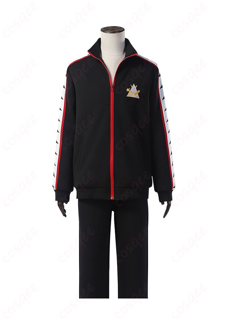 鮫柄学園水泳部ジャージの正面から見た姿。忠実再現されたデザインで、コスプレやイベントに最適な衣装です。