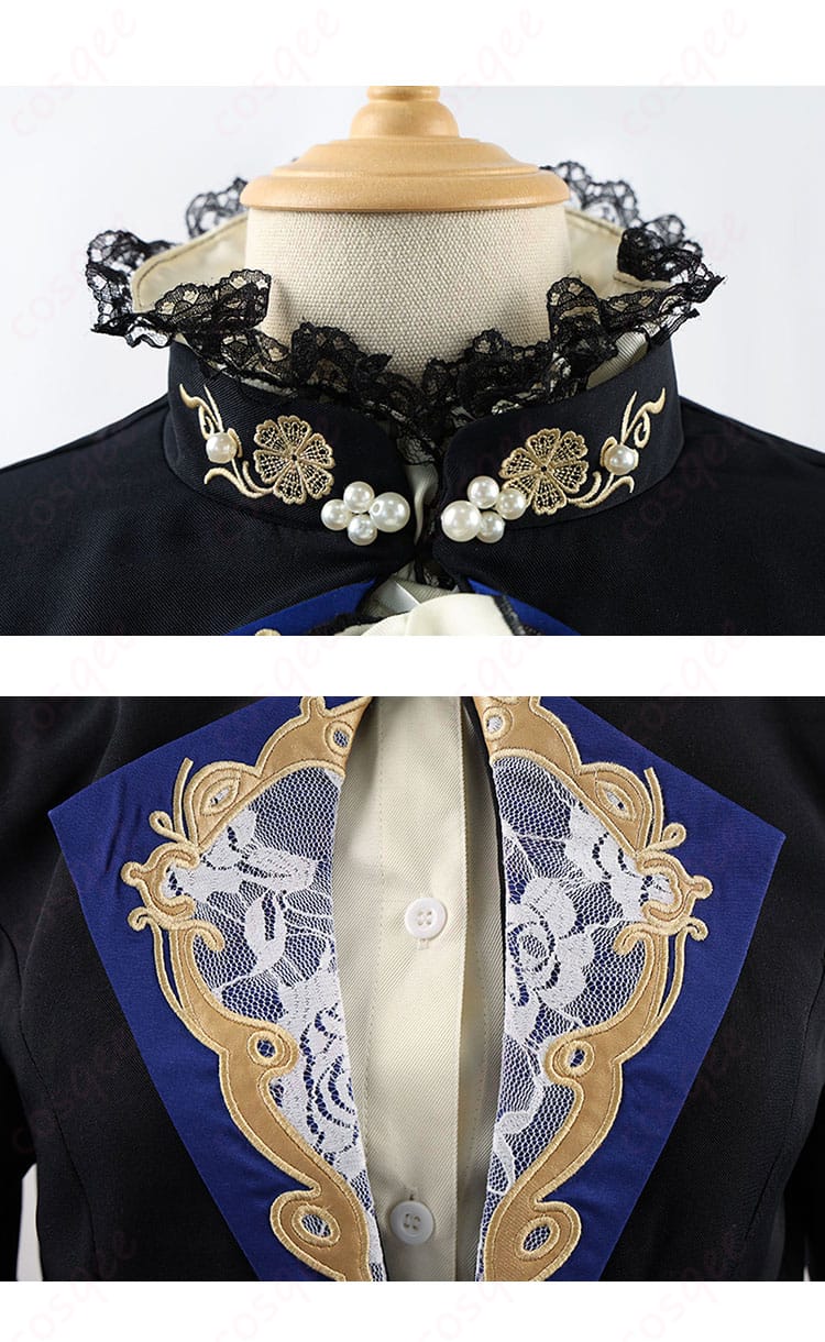 黒執事 シエル コスプレ衣装 服の領口と衣領装飾の細部。豪華で精緻な仕上がり。