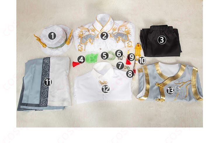 白黒無常コスプレ衣装のセット内容を示す画像。