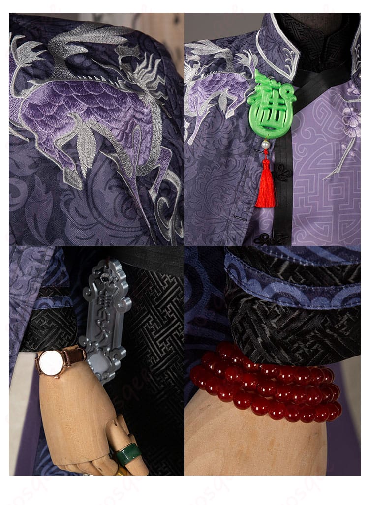 白黒無常コスプレ衣装のアクセサリー(領帯・首飾り)の詳細。精緻な装飾が特長。