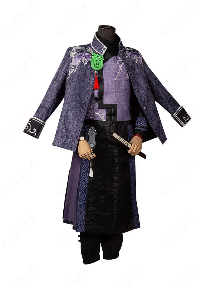 白黒無常コスプレ衣装の側面。細かいディテールときれいなシルエットを強調。