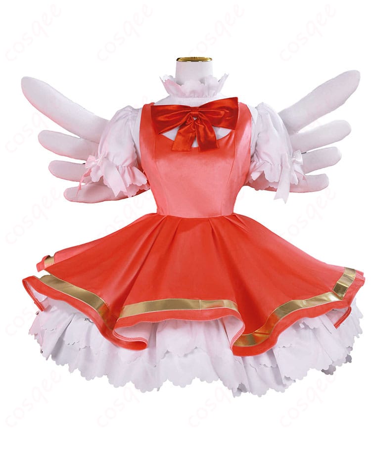 正面から見たカードキャプターさくら 木之本桜 コスプレ衣装 バトルコスチュームの画像。デザインと細部が忠実に再現。