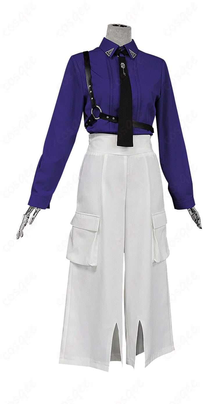 内搭紫色服装正面細節図 – 紫色の内衣服正面。コスプレのディテールにこだわりあり。