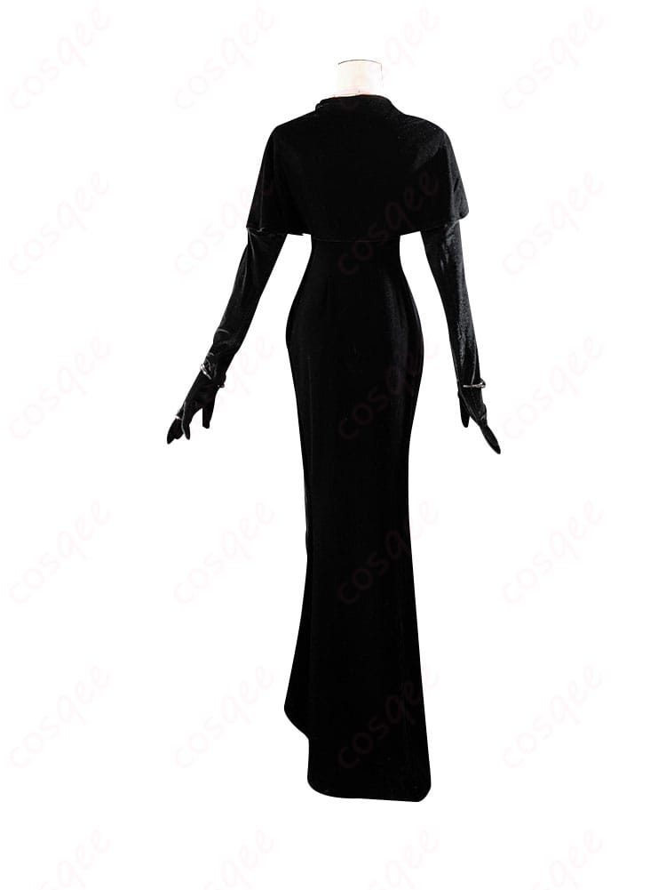 ストッキング コスプレ衣装 カジノドレスの背面画像。美しい刺繍や装飾が施された背面デザイン、アニメキャラクターの特徴が忠実に再現されています。