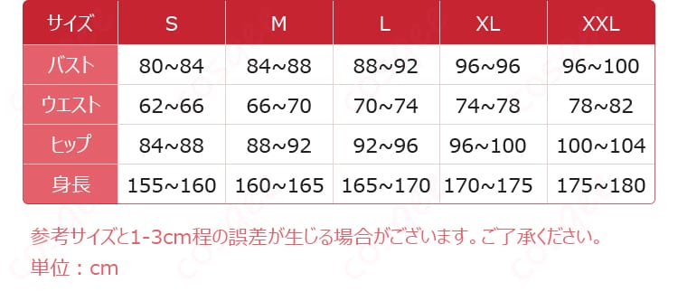 サイズと寸法の対応表の画像。商品サイズを確認できる重要な情報を提供しています。