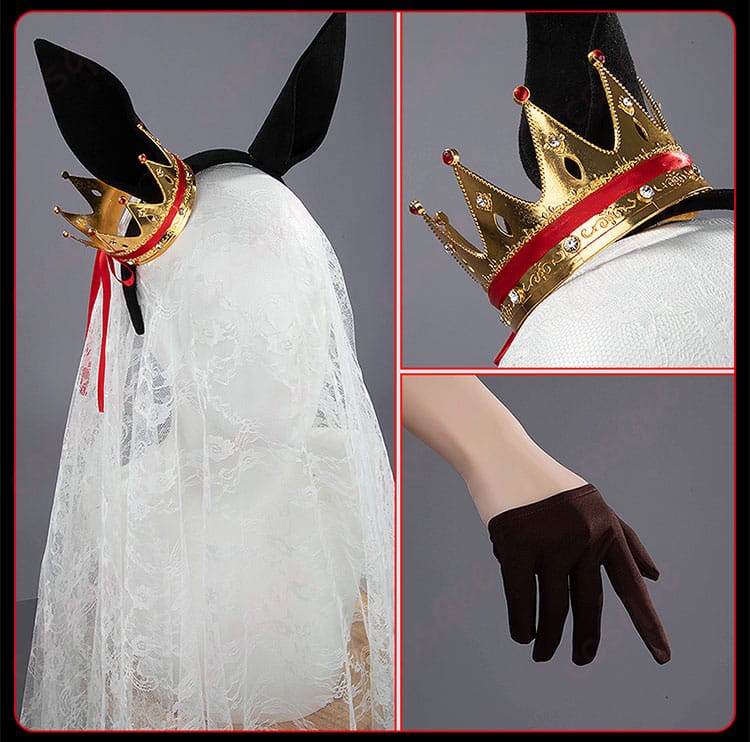 ヘッドドレスと手袋の装飾ディテール。ファッションにこだわりが感じられます。