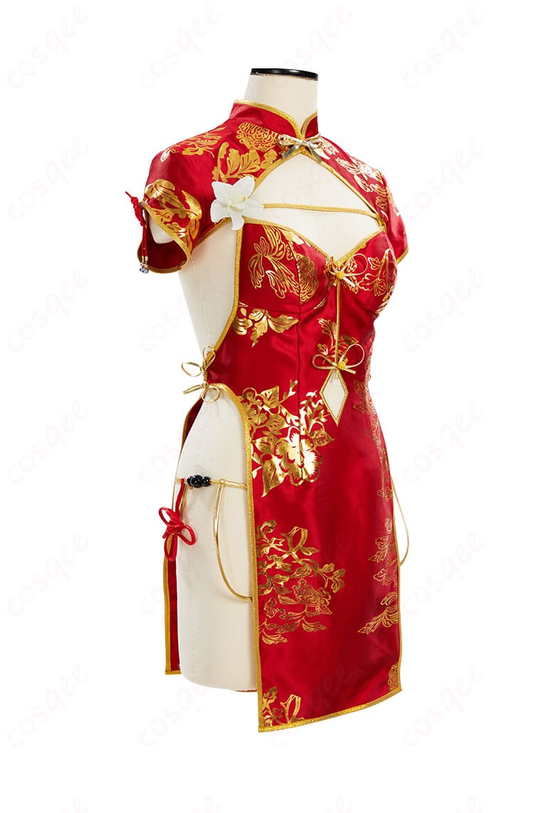 ストリートファイター 春麗 コスプレ衣装 右側面図、特徴的なデザインが魅力的。詳細なディテールに注目!