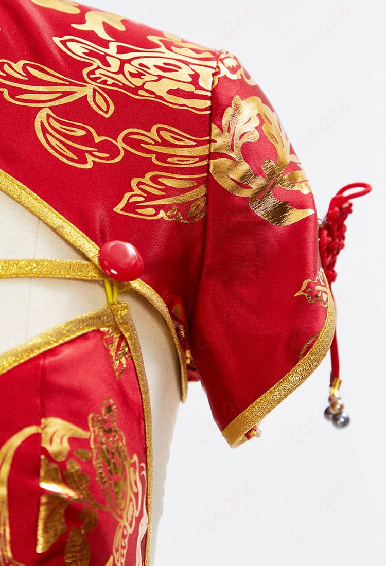 春麗 コスプレ衣装 左肩装飾 特徴的なデザインが右肩とのバランスを取っています。