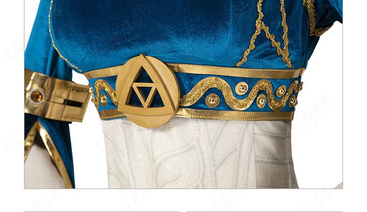 ゼルダ姫コスプレ衣装の衣襟部分の装飾。華やかで優雅な印象。