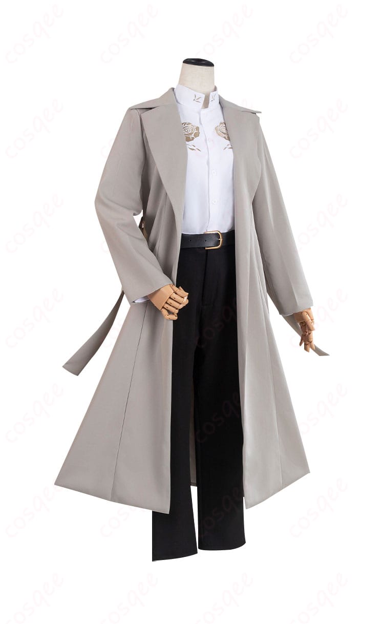 太宰治コスプレ衣装の右側からの画像です。コートやシャツのディテールを確認できます。