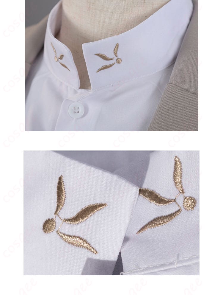 太宰治コスプレ衣装の領口装飾のディテールを示す画像です。衣装の細部まで忠実に再現されています。