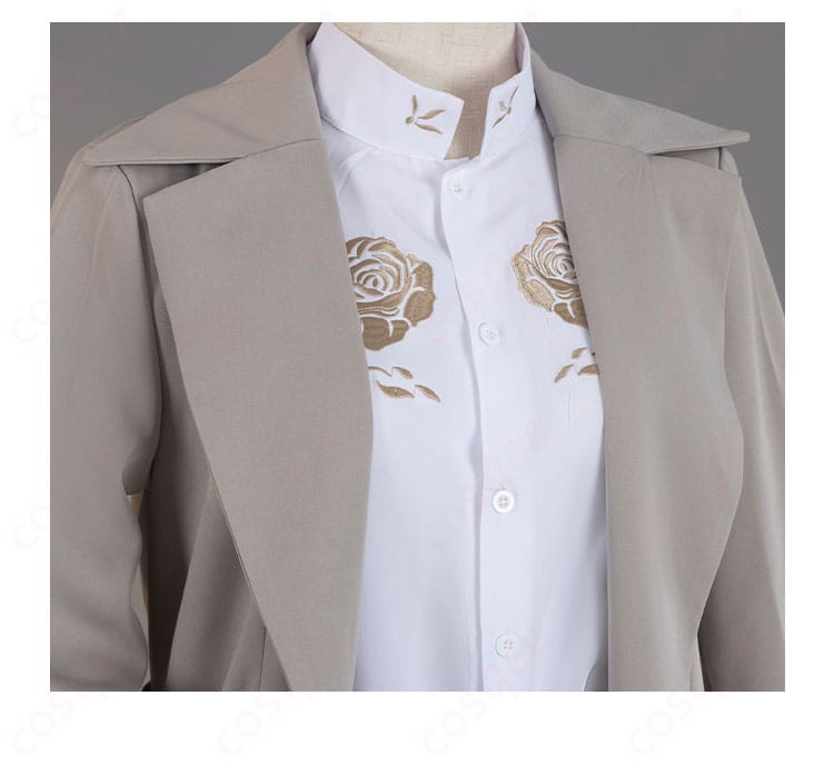 太宰治コスプレ衣装の襟装飾の細かいディテールを示す画像です。刺繍やデザインに焦点を当てています。