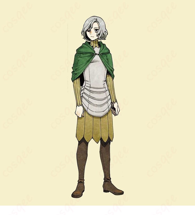 『ダンジョン飯』のミスルンの特徴的なコスプレ衣装の全体像。忠実再現されたデザインをお楽しみください。