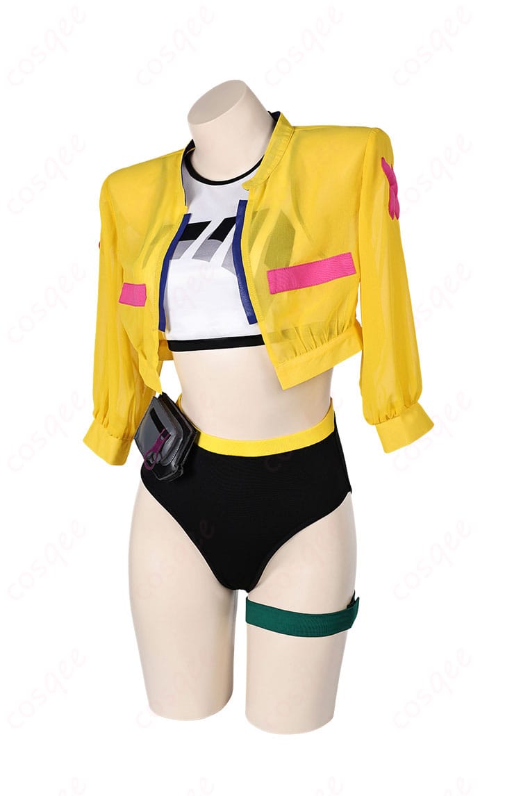 VALORANT キルジョイ コスプレ衣装 水着 ビキニ(黄色)の側面画像。デザインの美しいラインと特徴的なディテールを確認できます。