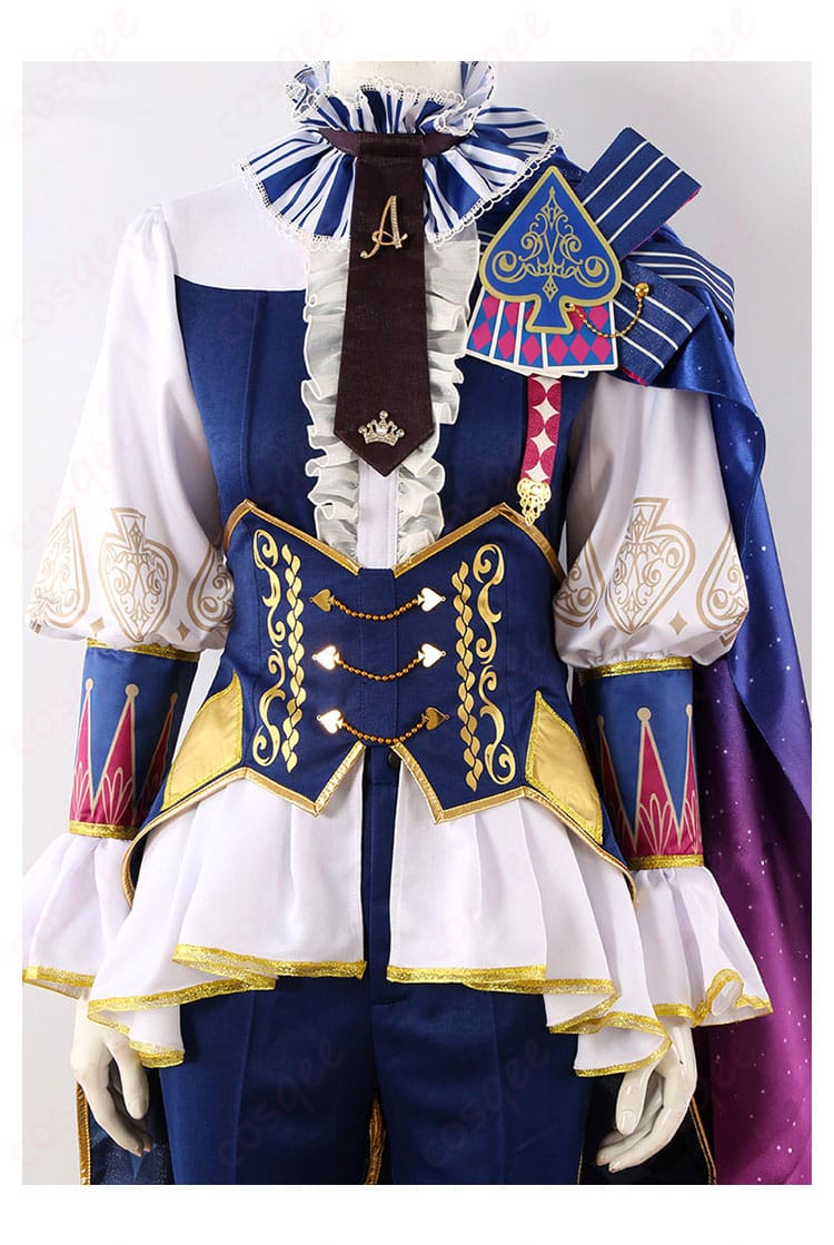 プロジェクトセカイ 天馬司 コスプレ衣装 服装装飾細部。コスチュームの刺繍や装飾、デザインの細部を強調。