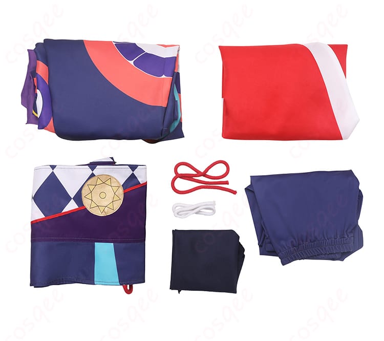 セット内容を展示する画像。コスプレ衣装の全セットが揃った状態で示されている。