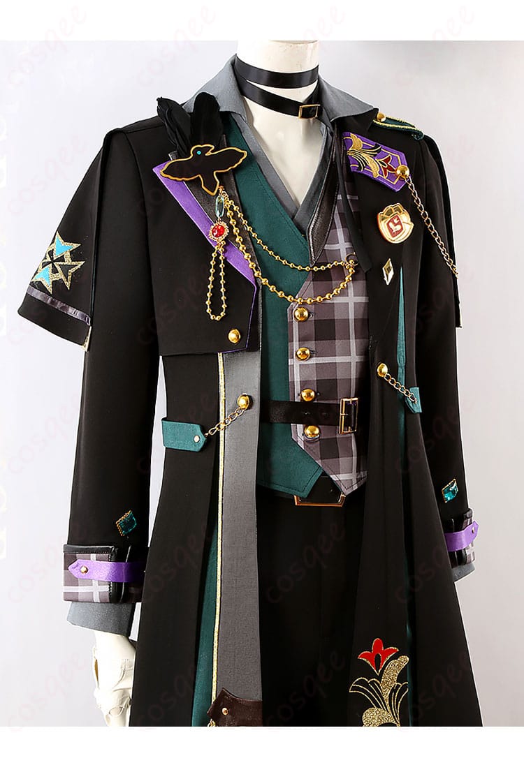 あんさんぶるスターズ!! 伏見弓弦・斎宮宗・瀬名泉 インテリジェンス衣装 コスプレ衣装 服装の装飾細部画像。バッジやチェーンなど、細部のデザインに注目!