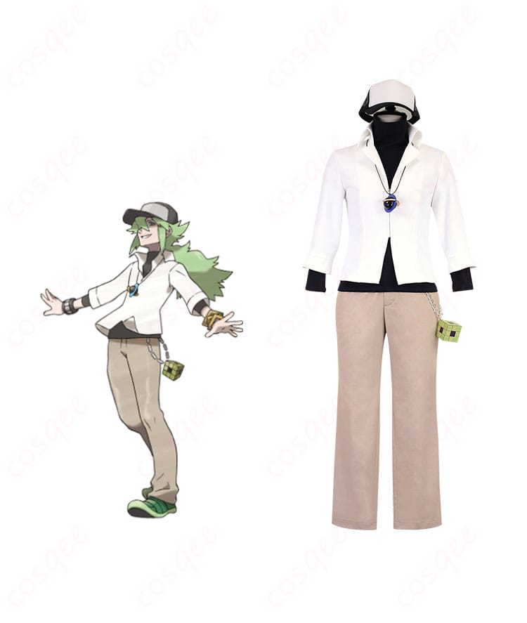 商品正面とキャラクターのN(エヌ)との組み合わせコスプレ衣装、リアルな再現