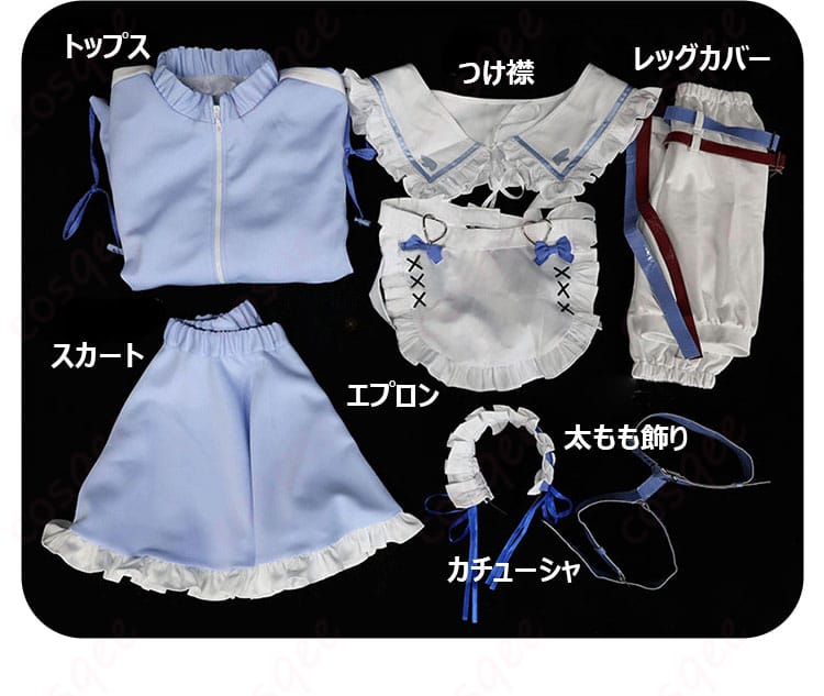 コスプレ衣装のセット内容が展示された画像(グリッドマンユニバース 宝多六花)