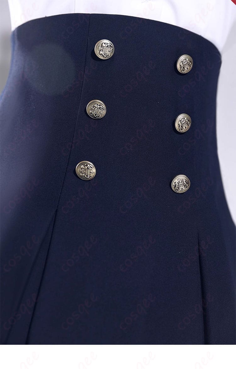 アスナのコスプレ衣装の腰部のボタン装飾。実際のキャラクターに忠実なデザイン。