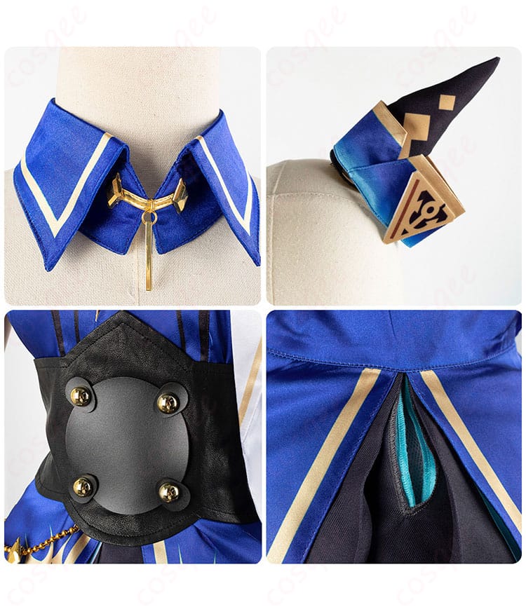 ウマ娘 ヴィルシーナ 勝負服の衣襟、髪飾り、腰封の装飾ディテール