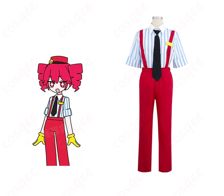 商品正面と重音テトのキャラクターが一緒に写ったコスプレ衣装の画像。高再現度のシャツとオーバーオールのデザインが魅力的なコスプレ衣装。