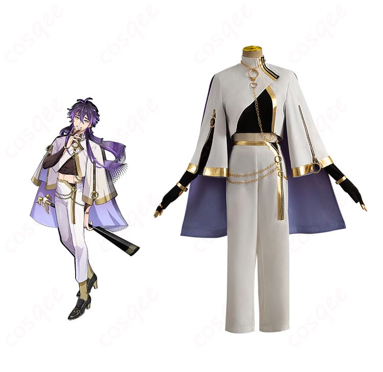 商品正面とキャラクターリンのコスプレ衣装の全体像。高品質の忠実再現コスプレ衣装。