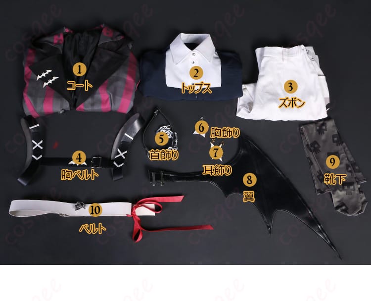 セット内容を示す画像、コスプレ衣装一式のディテール