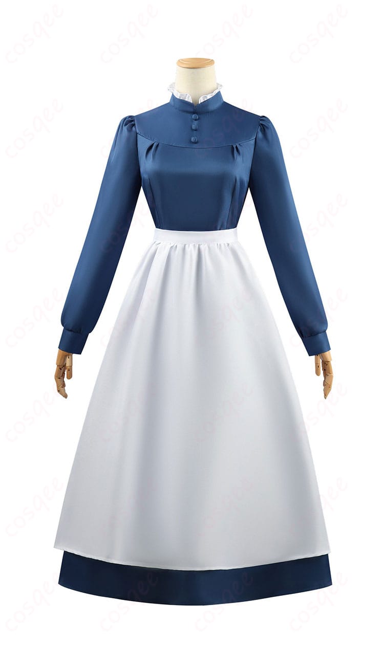 「ハウルの動く城 ソフィー・ハッター コスプレ衣装 青ワンピースの正面画像。高い再現度で、ディテールまでこだわった衣装です。」