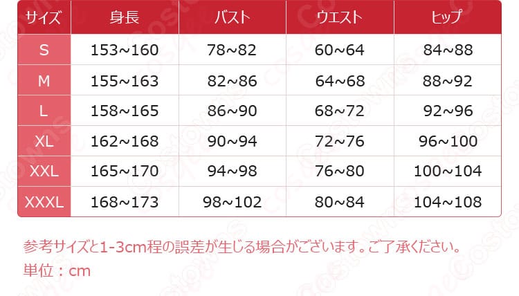 展示されているサイズと寸法に対応するデータの図。適切なサイズ選びの参考として使用。