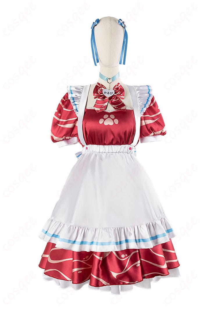 赤見かるび コスプレ衣装 メイド服の正面全体図。細部まで忠実に再現されたデザインが魅力的です。