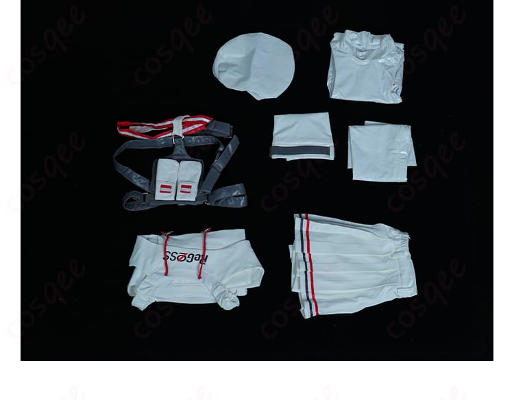 ホロライブ ReGLOSS 轟はじめ コスプレ衣装のセット内容を展示。コート、インナー、スカートなどのアイテムが含まれています。