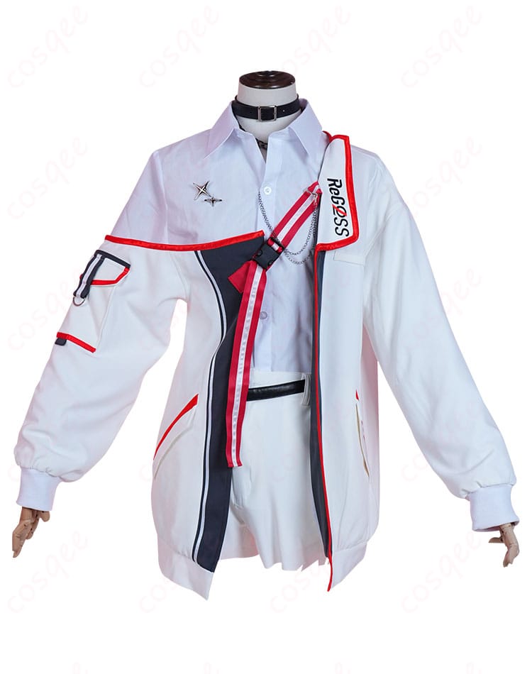 ホロライブ ReGLOSS 火威青 コスプレ衣装 正面デザイン、詳細な刺繍と配色が特徴です。