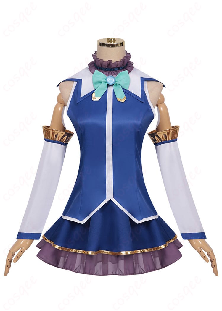 アクア コスプレ衣装 正面の詳細、デザインと素材の美しさを強調。