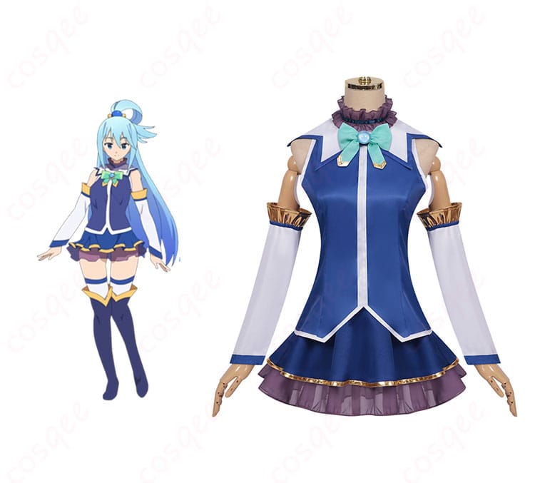 アクア コスプレ衣装 正面とキャラクターの合成画像、リアルな再現度と魅力的なデザイン。